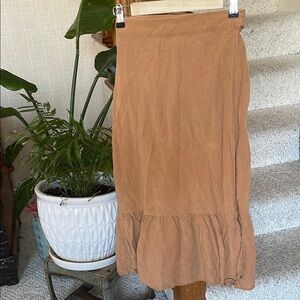 Forever 21 Neutral Tan Flax Linen True Wrap Midi Skirt
